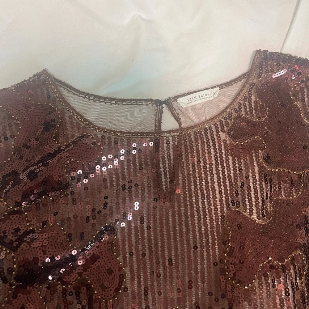 12th Tribe Amber Nights Beaded Mini Dress in Cinnamon - Picture 3 of 3